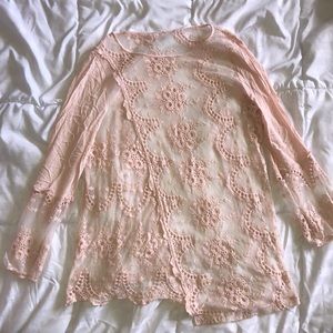 Long sleeve embellished mesh top